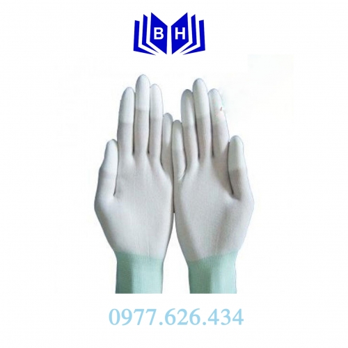 Găng tay polyester màu trắng phủ PU đầu ngón