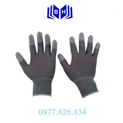 Găng tay polyester màu xám phủ PU đầu ngón